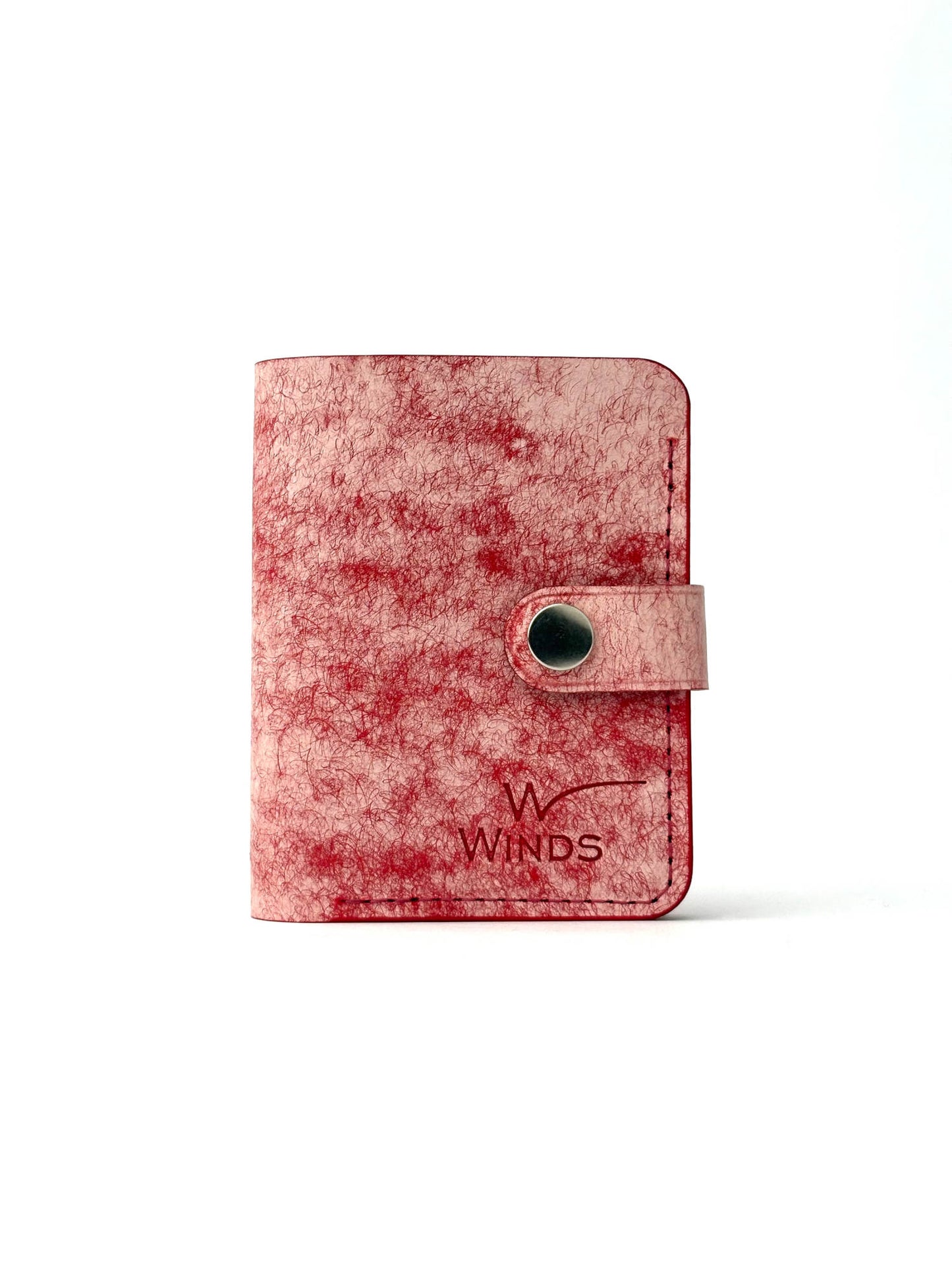 red glance bifold wallet with strap front view with Winds logo