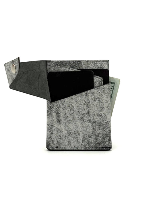 black keeper leather wallet front view opened with cards and cash