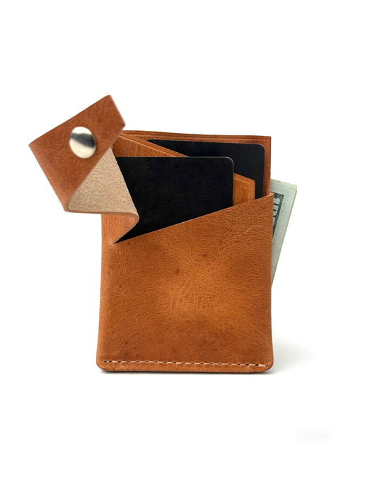 natural keeper leather wallet front view opened with cash and cards