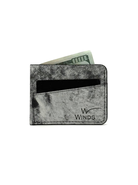 black wing leather cardholder front view with cash and cards
