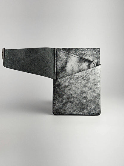 black keeper leather wallet opened front side view on a white background