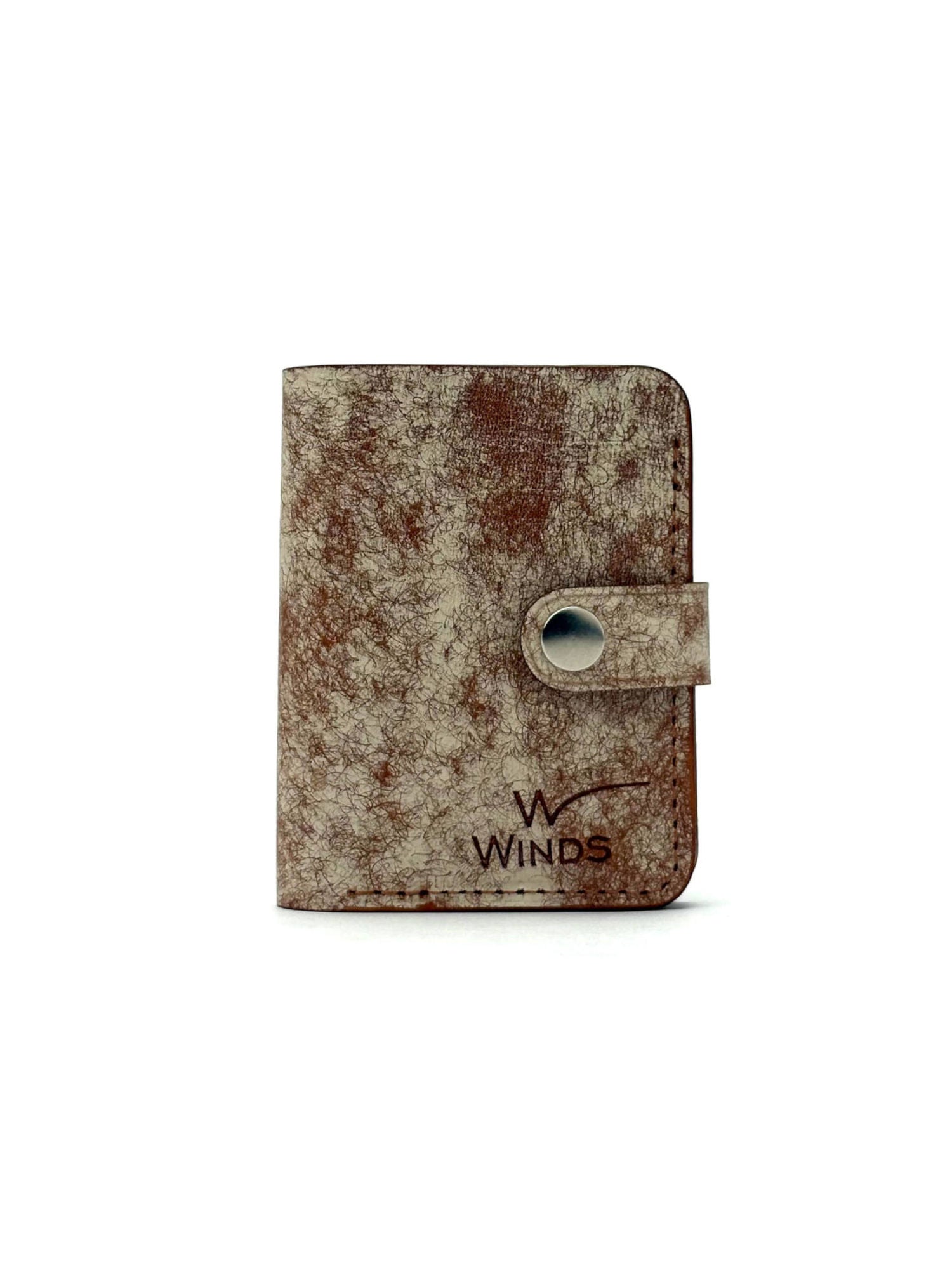 brown glance bifold wallet with strap front view with Winds logo