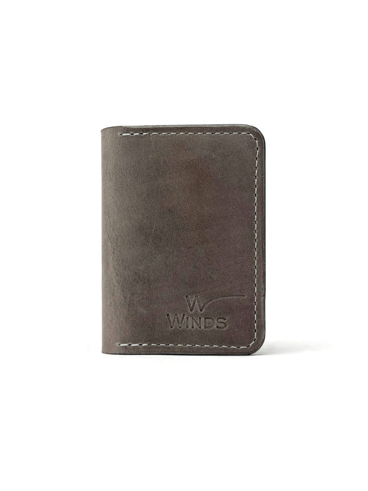 grey fold leather wallet front view with Winds logo main