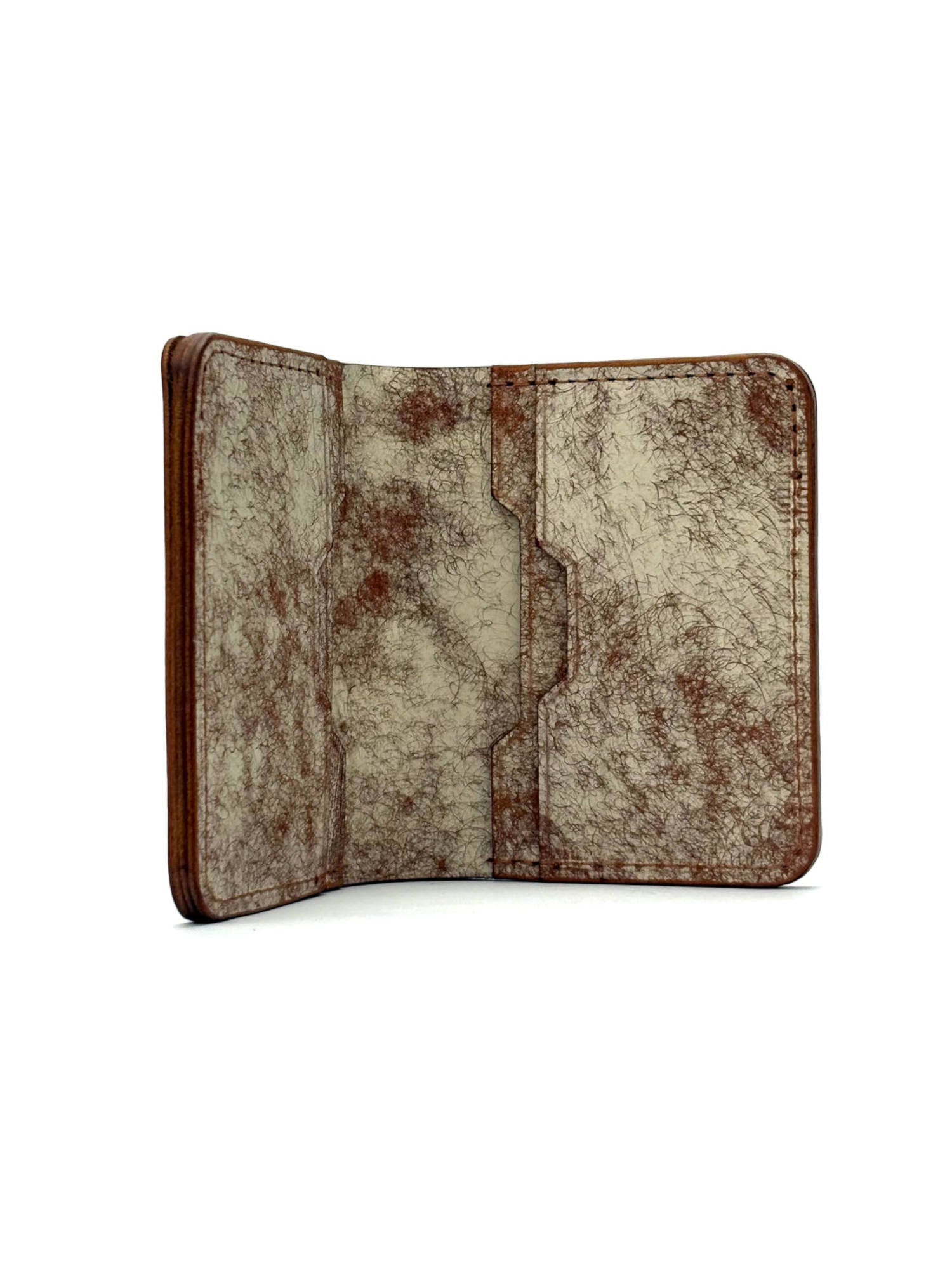 brown glance leather bifold wallet front view opened