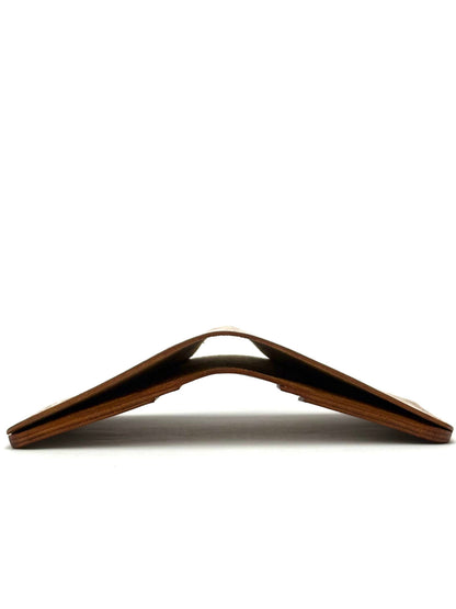 brown glance leather bifold wallet front view opened edge