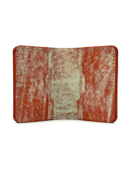 orange glance leather bifold wallet front view opened