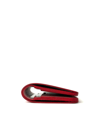 red glance leather bifold wallet edge view closed