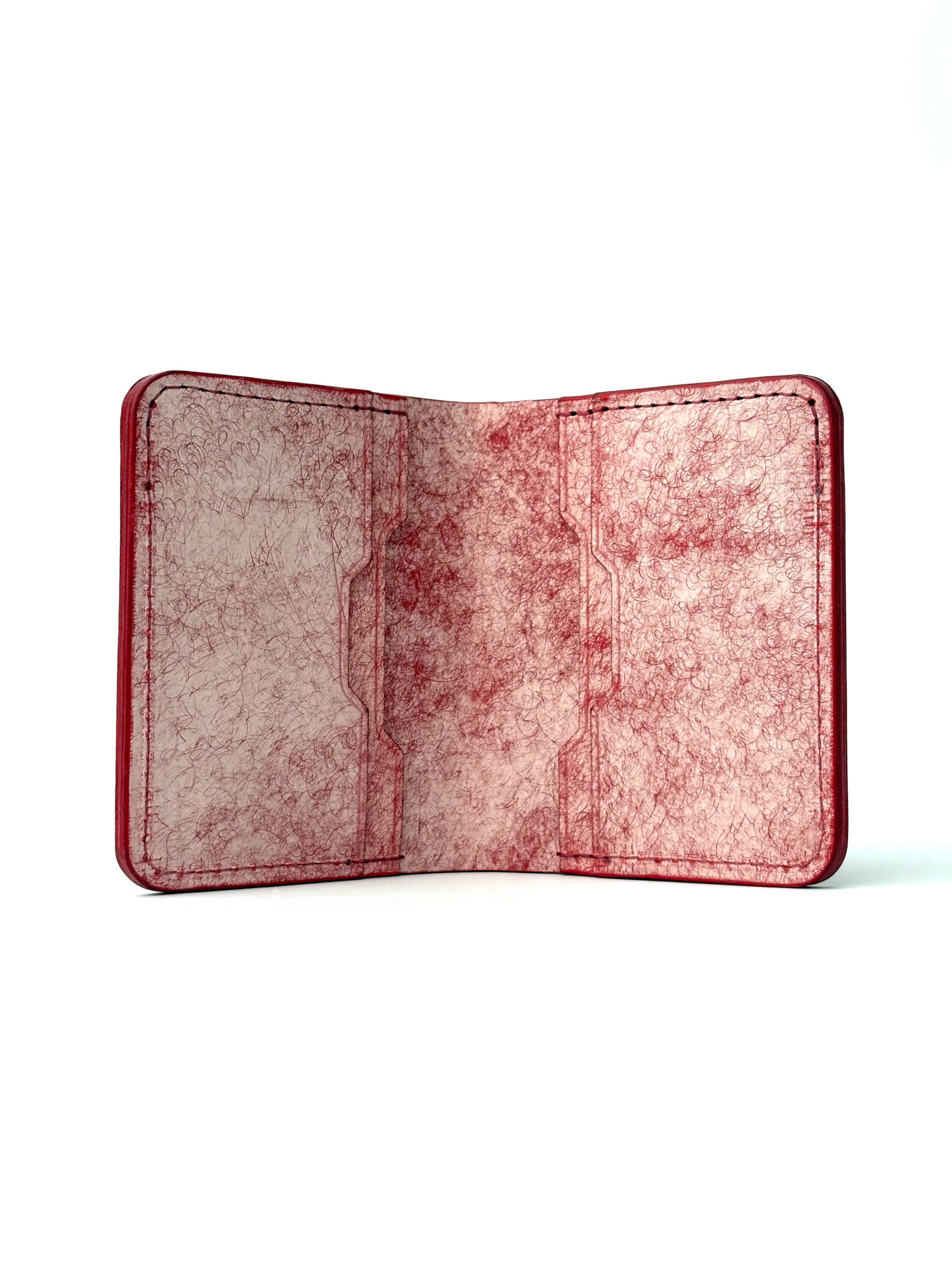 red glance leather bifold wallet front view opened