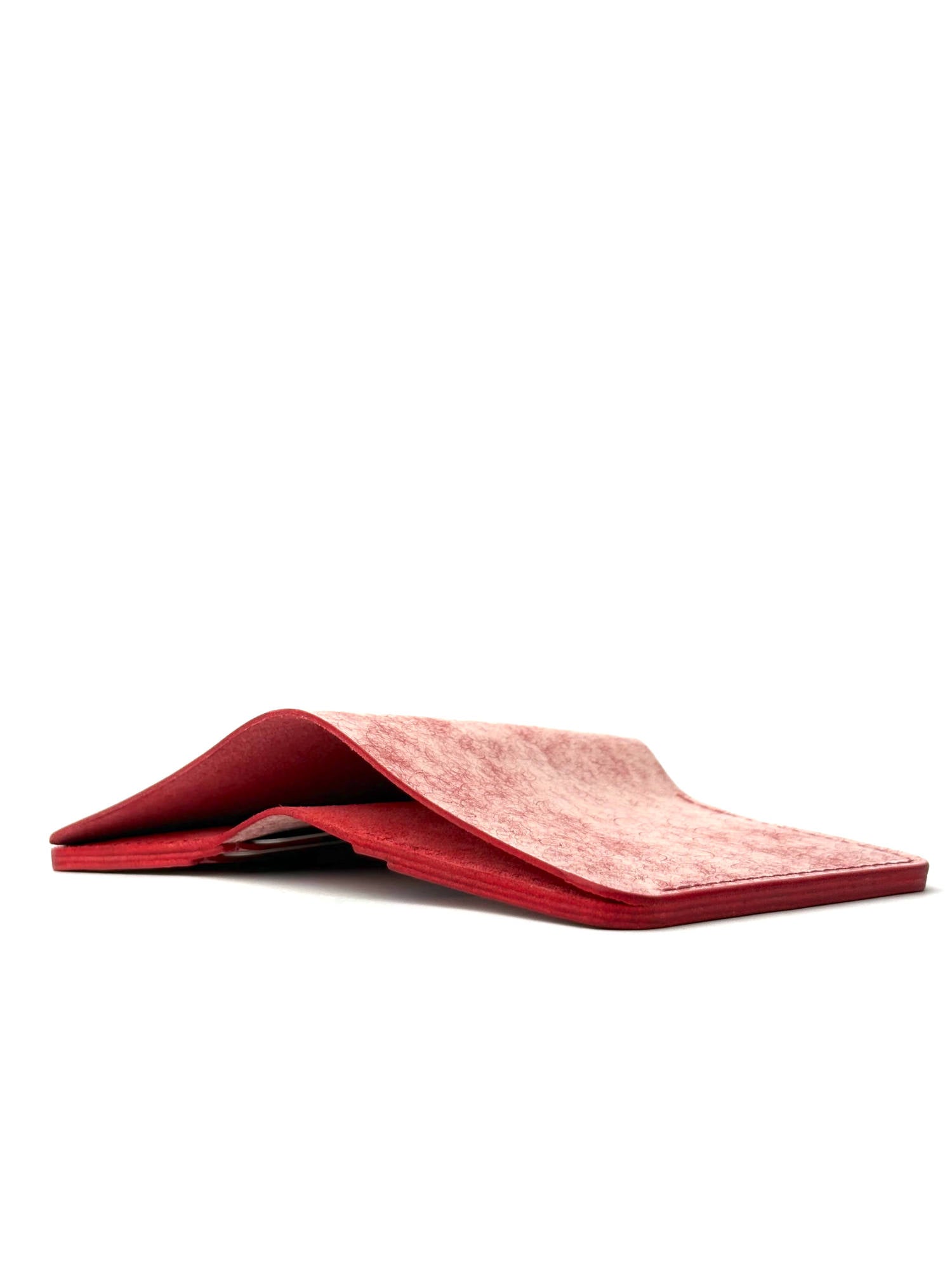red glance leather bifold wallet back view opened edge