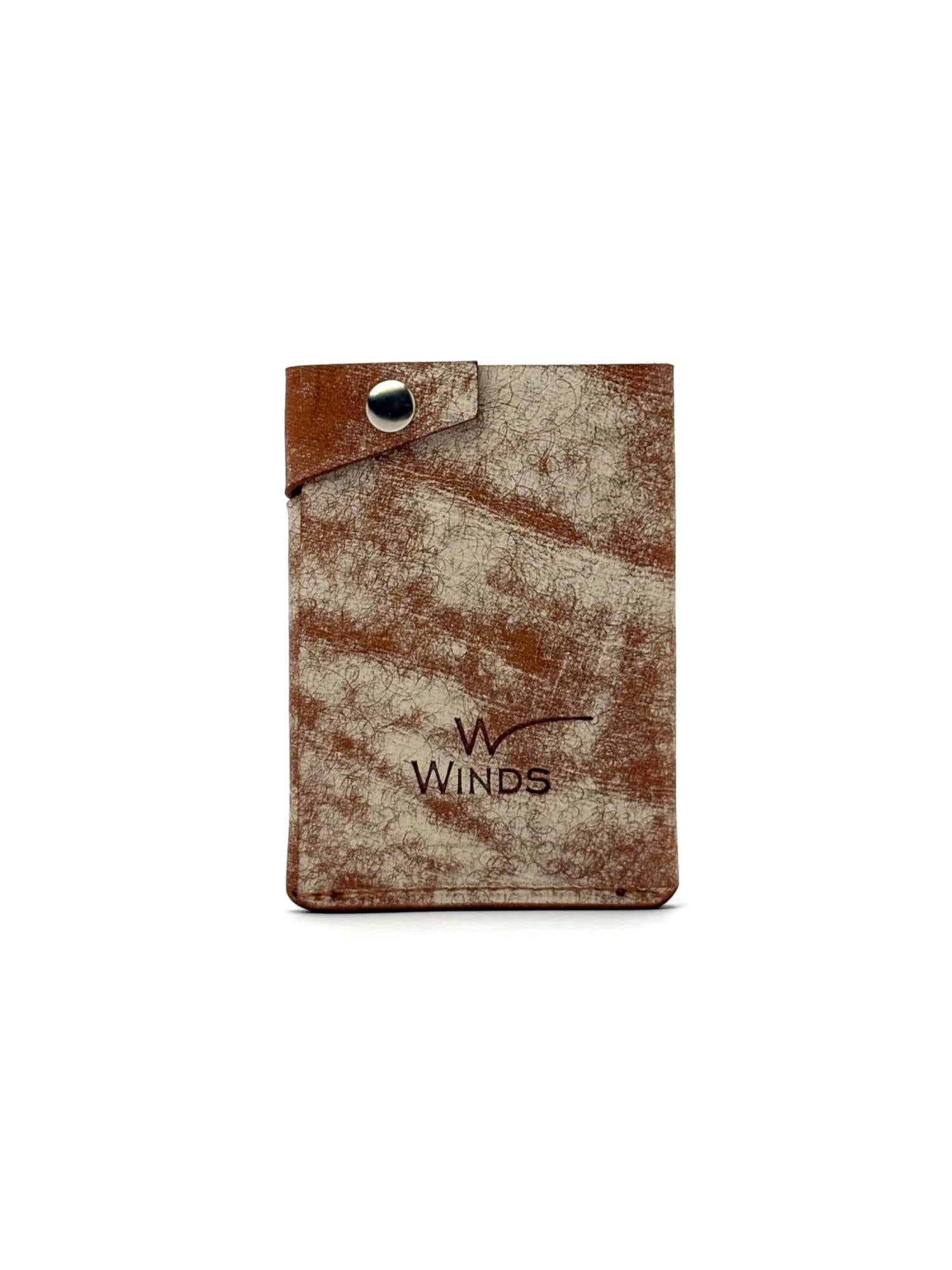 brown keeper leather wallet back view closed with Winds logo