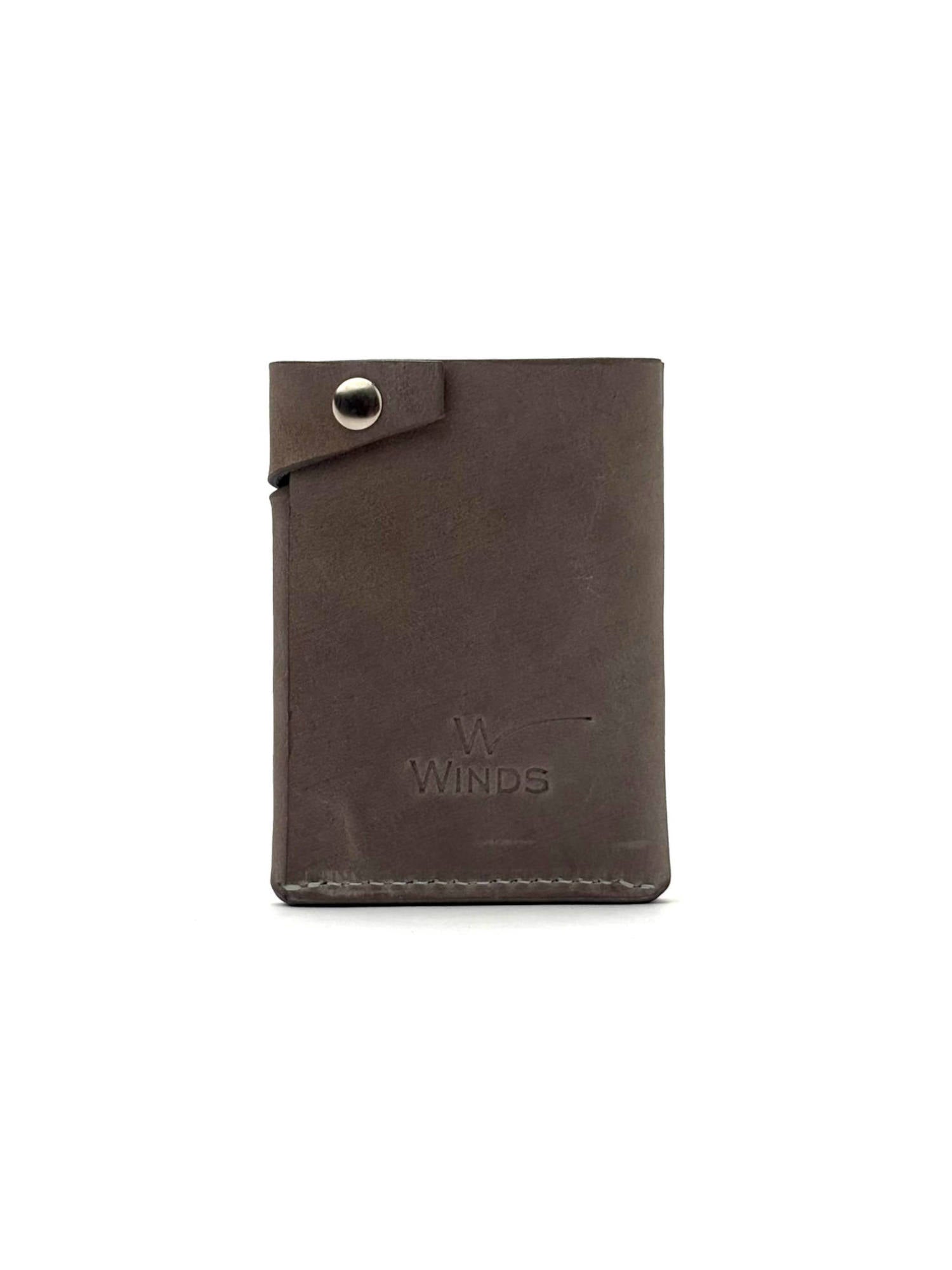 grey keeper leather wallet back view closed with Winds logo