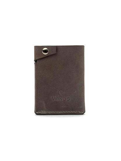 grey keeper leather wallet back view closed with Winds logo