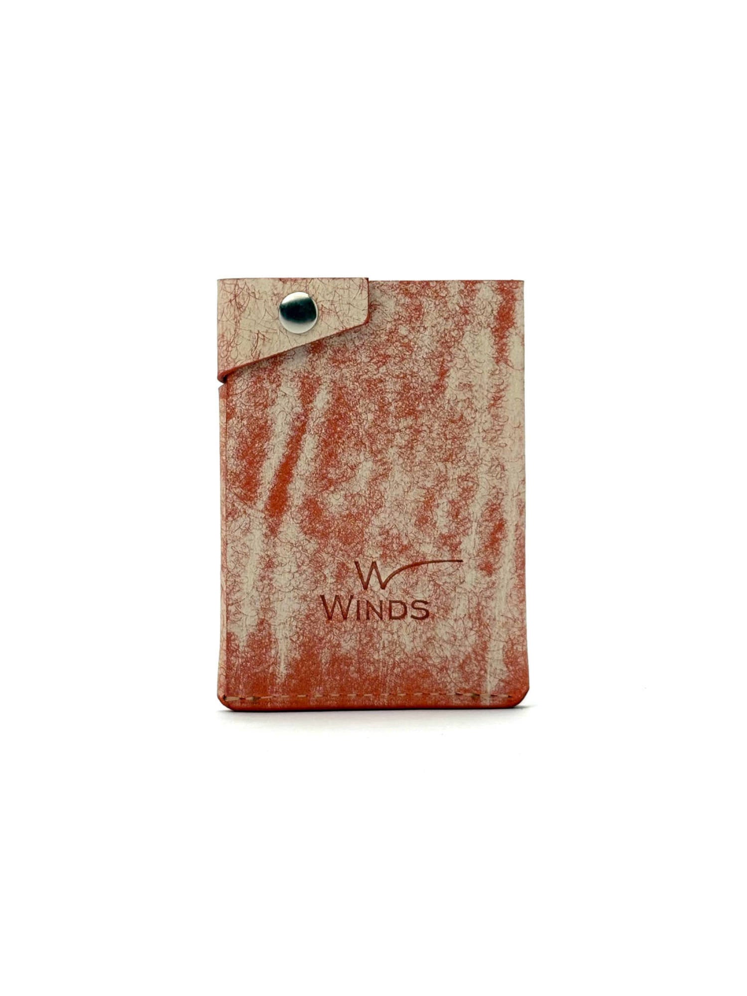 orange keeper leather wallet back view closed with Winds logo