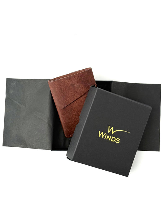 chestnut brown keeper leather wallet in Winds black gift box