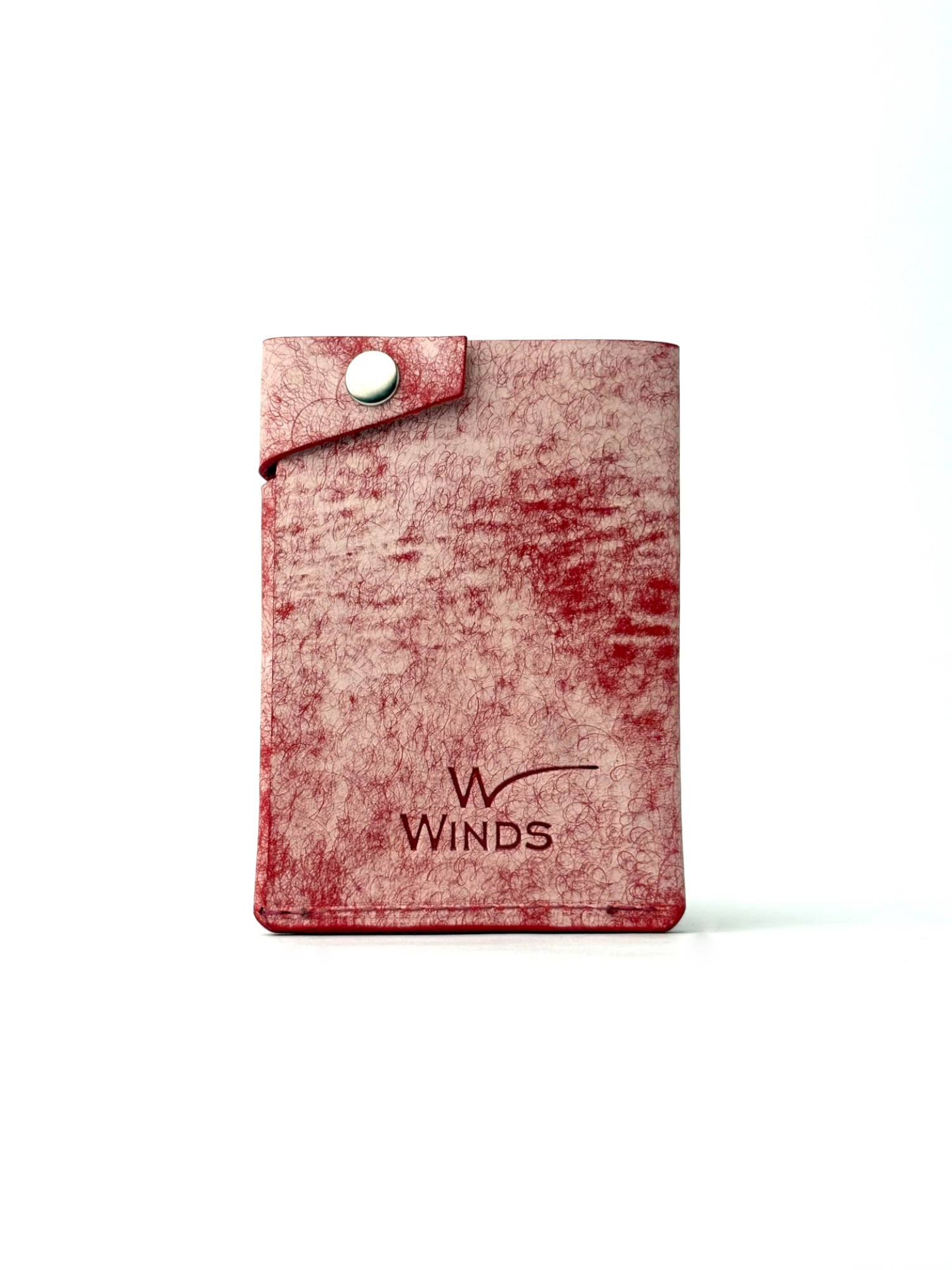 red keeper leather wallet back view closed with Winds logo