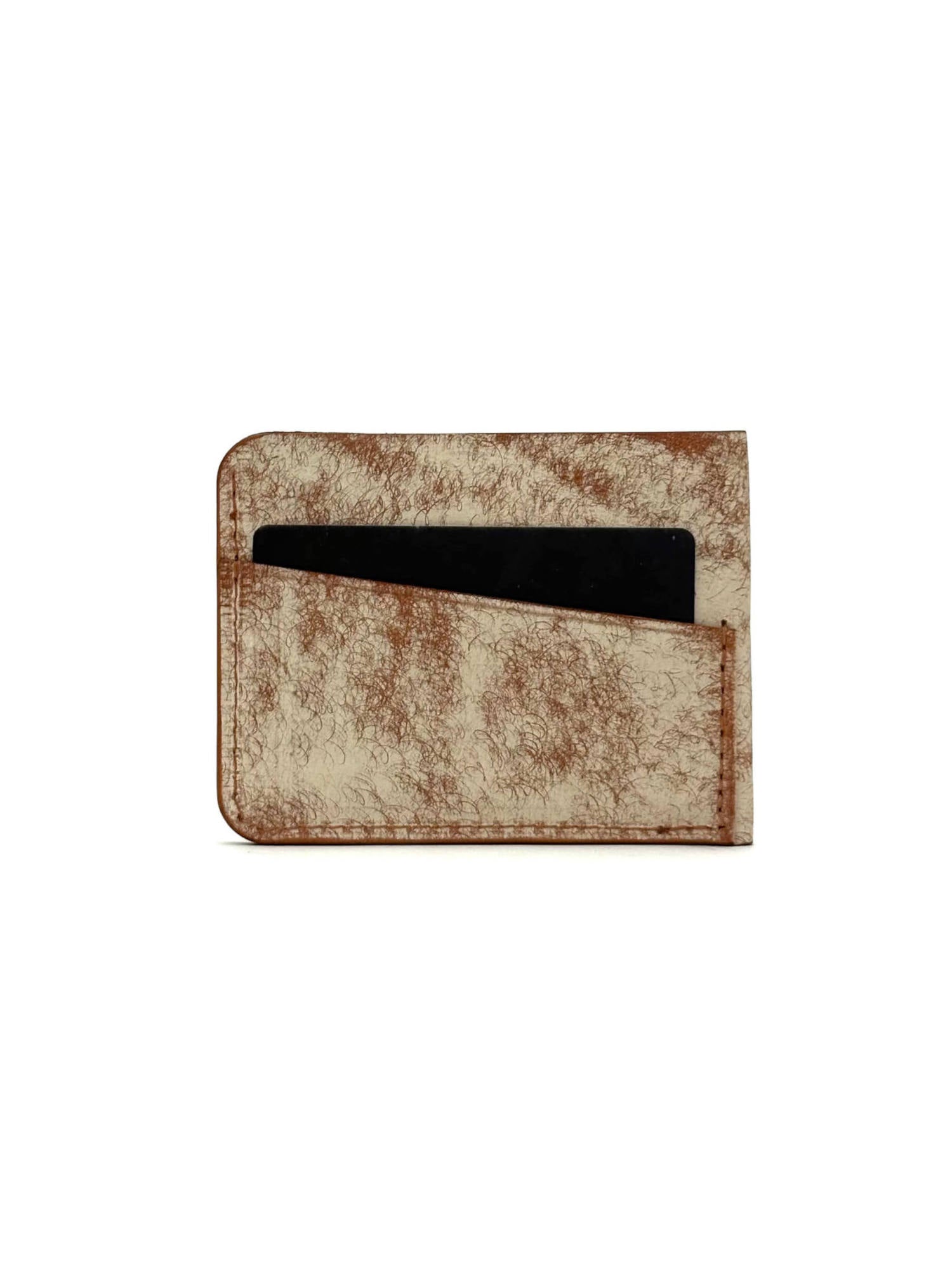 brown wing leather cardholder back view with cards