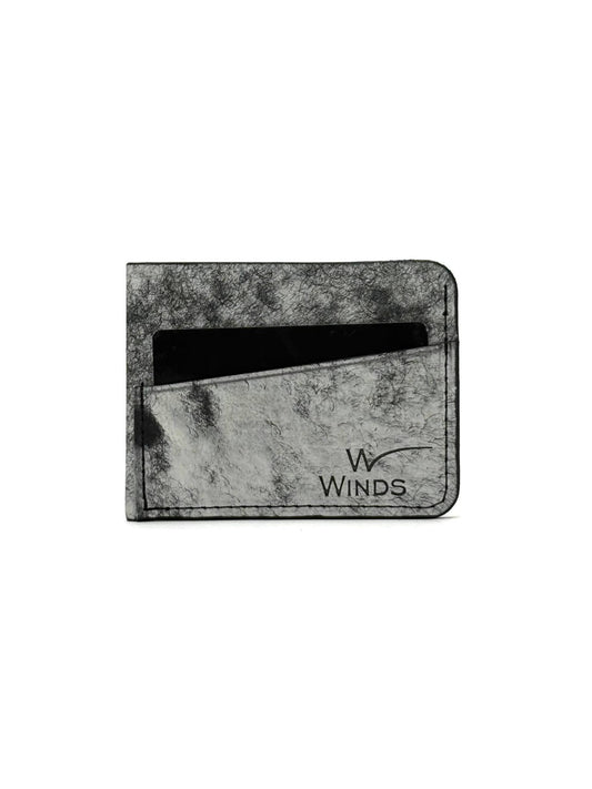 black wing leather cardholder front view with cards and Winds logo