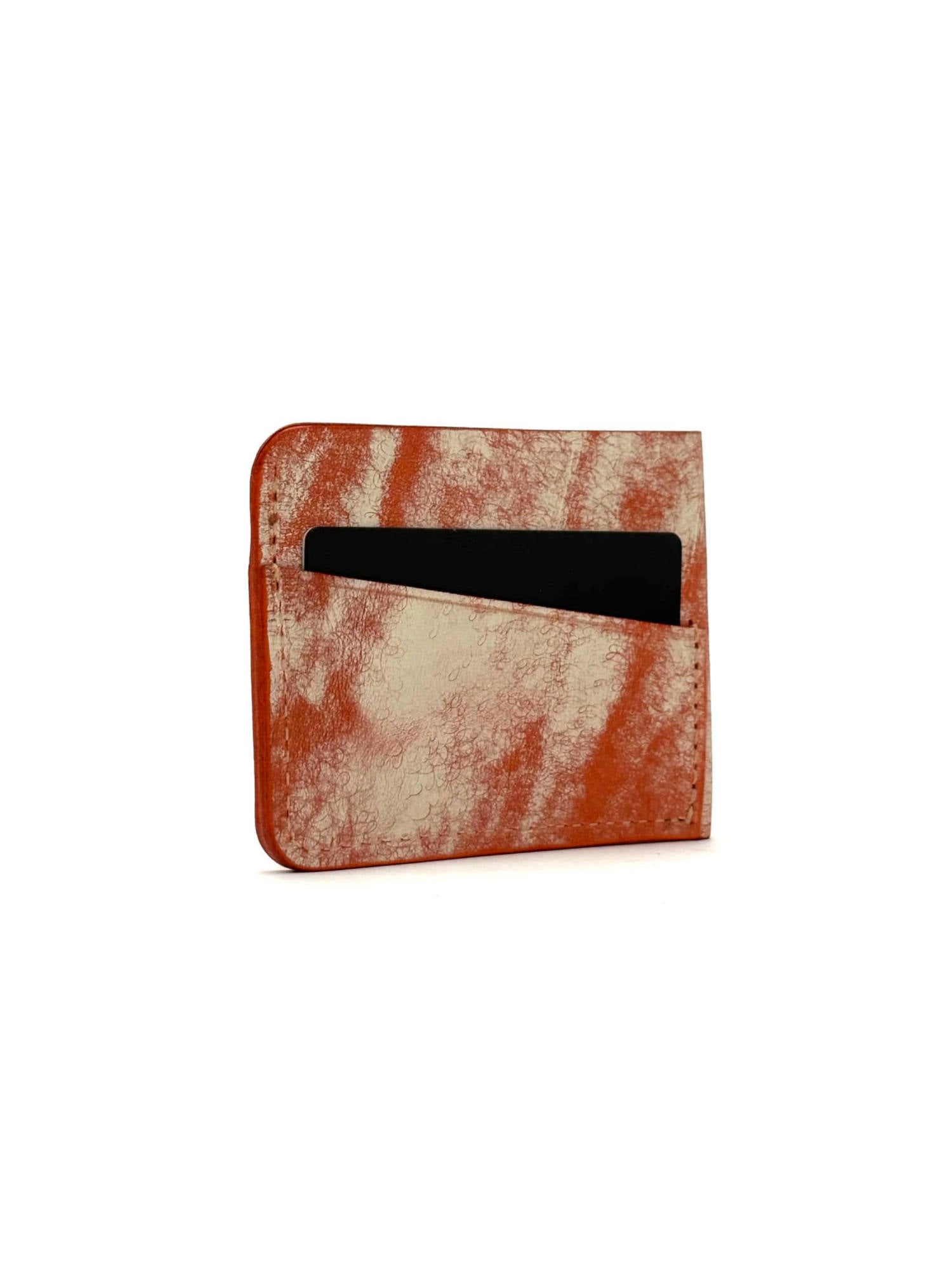 orange wing leather cardholder back view rotated with cards