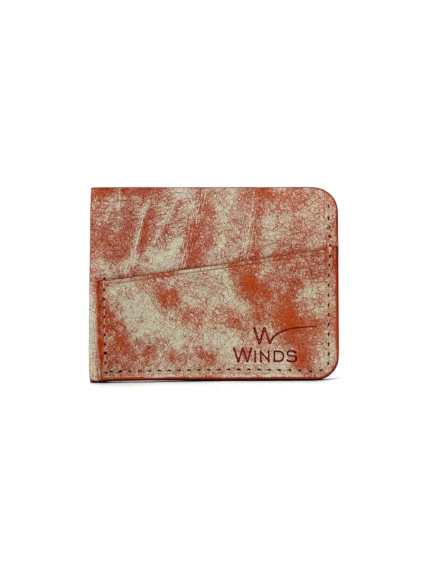 orange wing leather cardholder front view