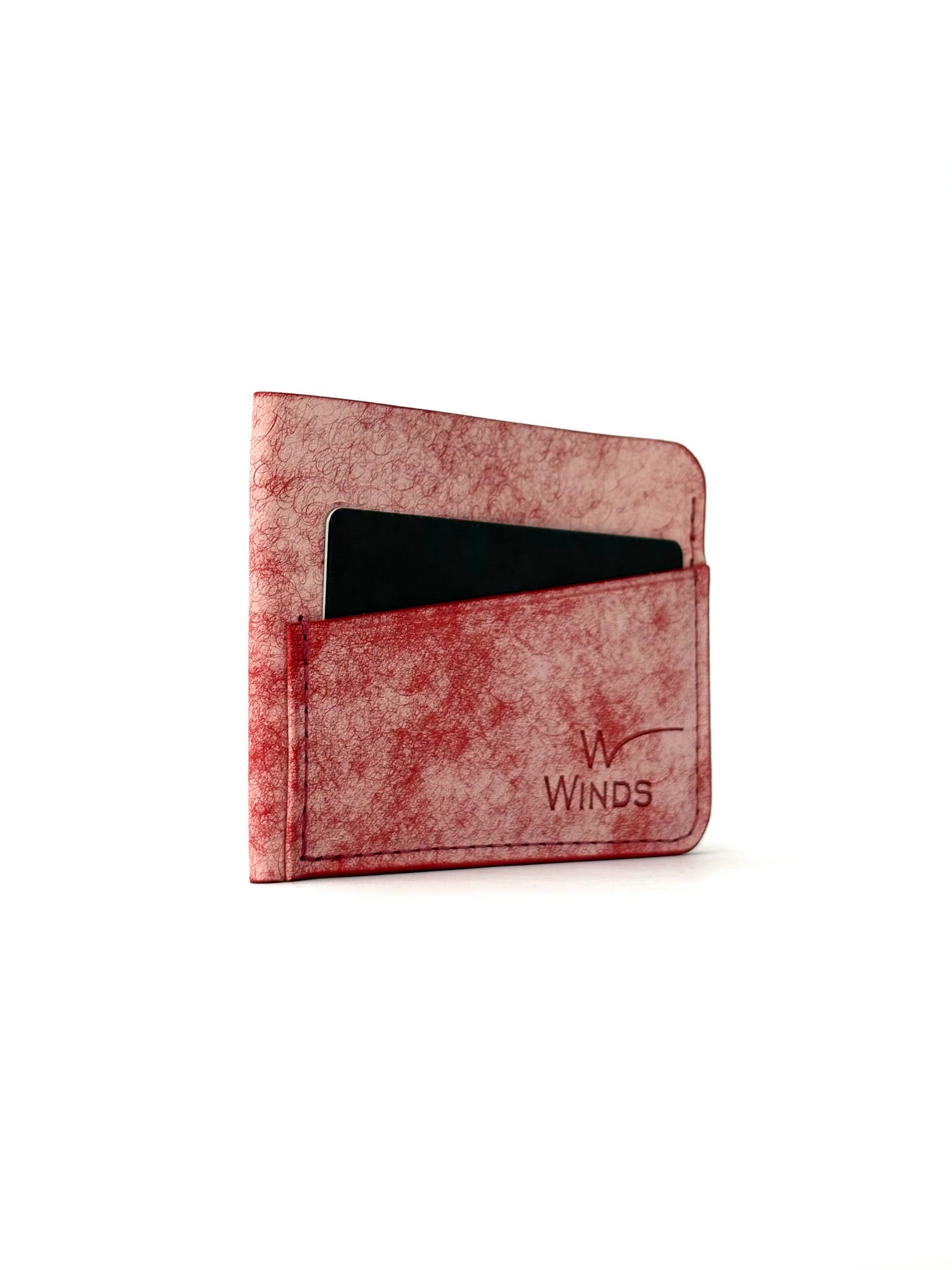 red wing leather cardholder front view rotated with cards and Winds logo